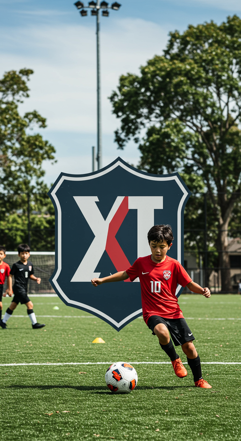 XI Soccer Academy players in action during a training session focused on teamwork.